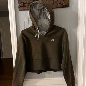 Champion Dark Olive Cropped Hoodie